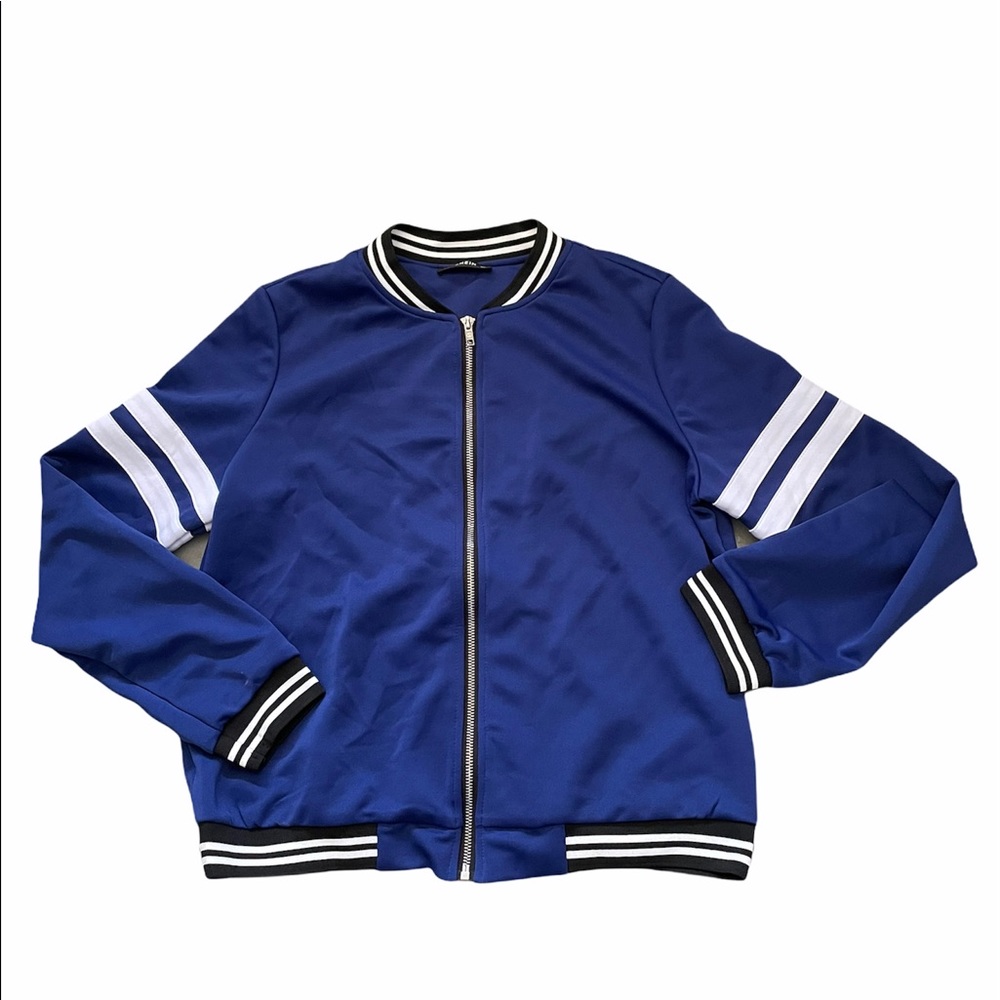Zip Up Striped Sleeve Bomber Jacket